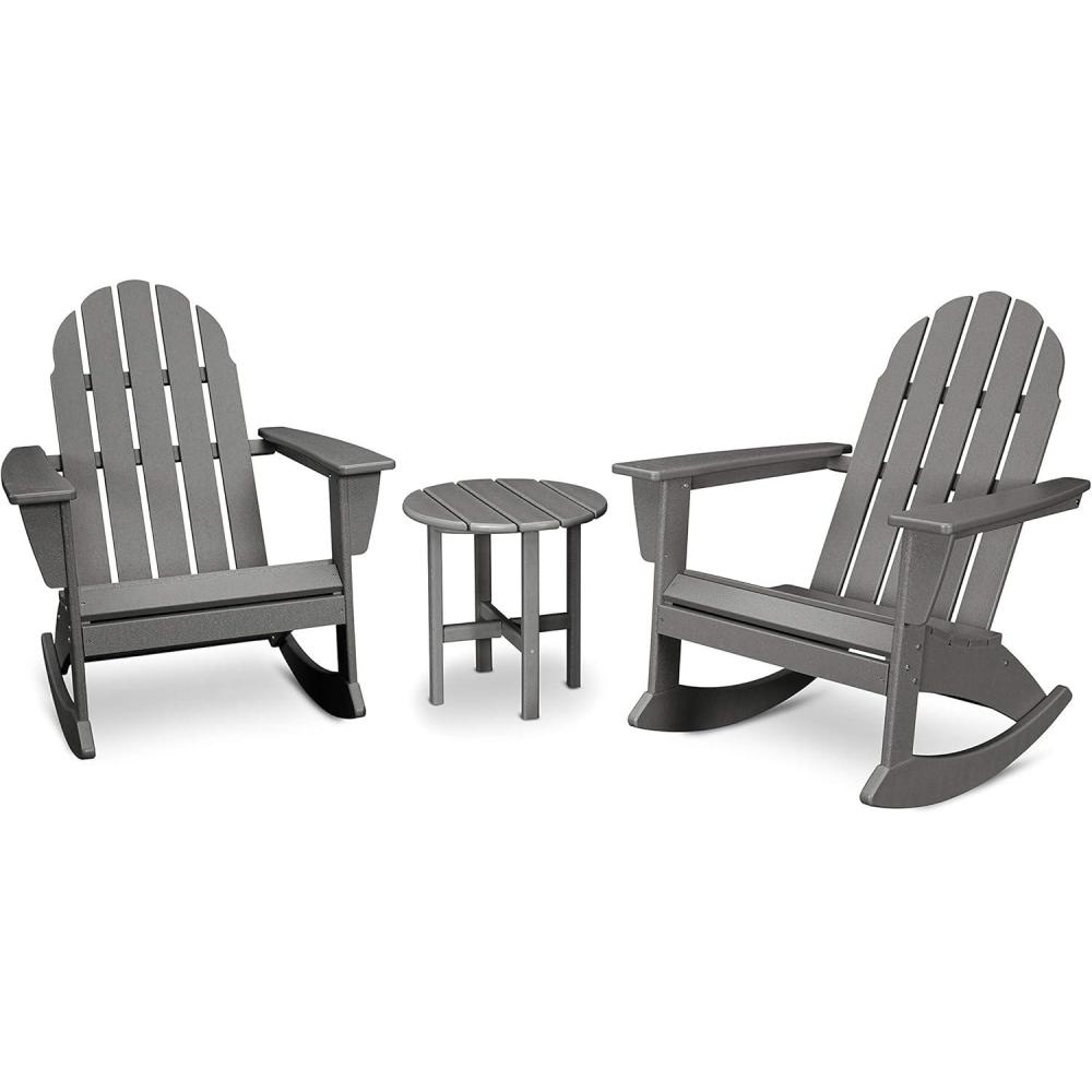 image:imagePOLYWOOD Vineyard 3Piece Adirondack Rocking Chair Set with Side TableSlate Grey