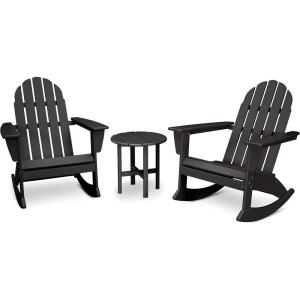 POLYWOOD Vineyard 3-Piece Adirondack Rocking Chair Set with Side Table(Black)