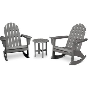 POLYWOOD Vineyard 3-Piece Adirondack Rocking Chair Set with Side Table(Slate Grey)