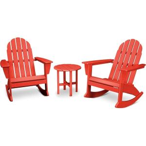 POLYWOOD Vineyard 3-Piece Adirondack Rocking Chair Set with Side Table(Sunset Red)
