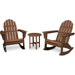 POLYWOOD Vineyard 3-Piece Adirondack Rocking Chair Set with Side Table(Teak)