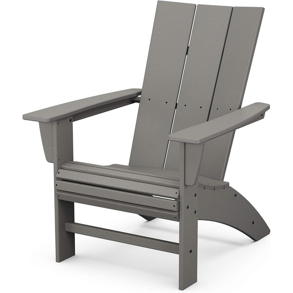 image:imagePOLYWOOD Modern Curveback Adirondack Chair HDPE Outdoor Patio Furniture FadeProof Fire Pit Deck Garden Chair Adult Size Made in USASlate Grey