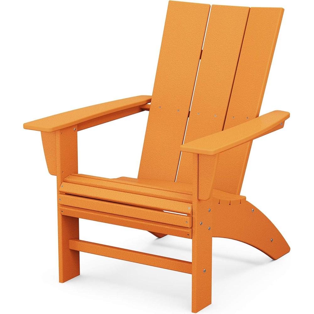 image:imagePOLYWOOD Modern Curveback Adirondack Chair HDPE Outdoor Patio Furniture FadeProof Fire Pit Deck Garden Chair Adult Size Made in USATangerine