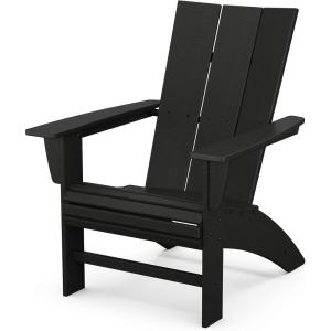 POLYWOOD Modern Curveback Adirondack Chair, HDPE Outdoor Patio Furniture, Fade-Proof Fire Pit Deck Garden Chair, Adult Size, Made in USA(Black)