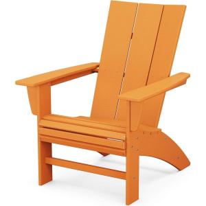 POLYWOOD Modern Curveback Adirondack Chair, HDPE Outdoor Patio Furniture, Fade-Proof Fire Pit Deck Garden Chair, Adult Size, Made in USA(Tangerine)