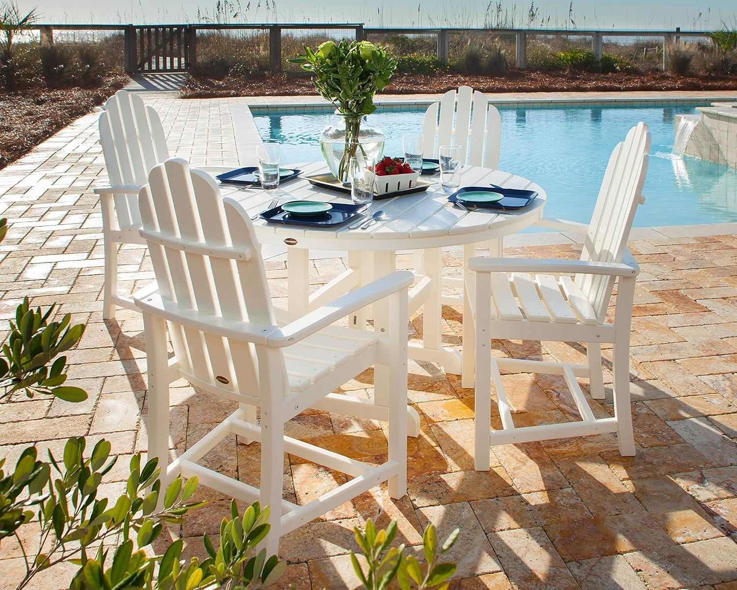 image:imagePOLYWOOD Classic Adirondack 5Piece Round Farmhouse Dining Set in WhiteTangerine White