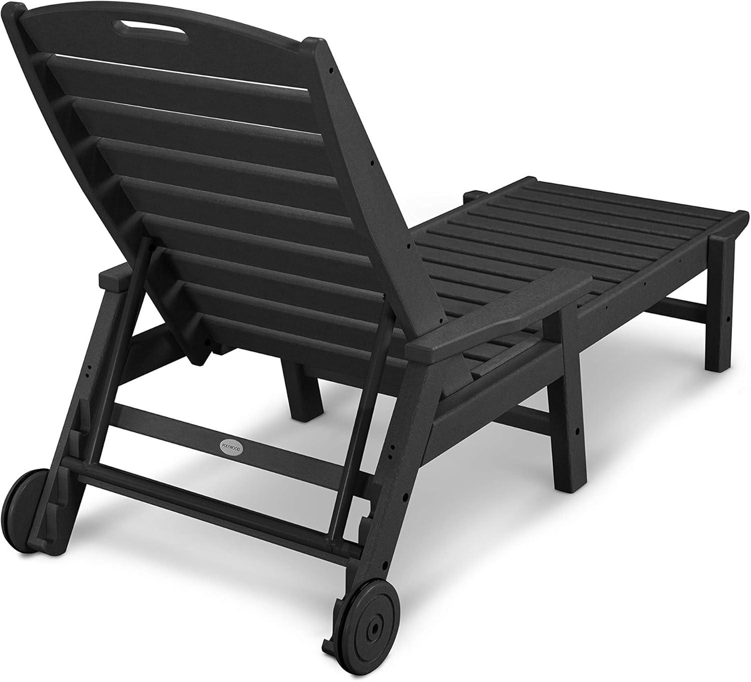 image:imagePOLYWOOD Nautical White HDPE Chaise Lounge with Arms amp Wheels Stackable Wood Pool Lounge Chair for Outdoor RelaxationBlack