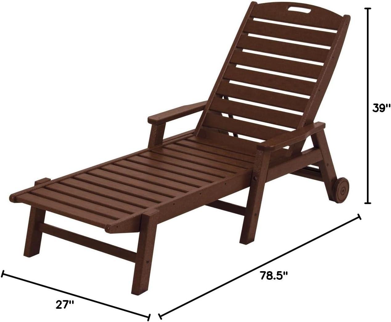 image:imagePOLYWOOD Nautical White HDPE Chaise Lounge with Arms amp Wheels Stackable Wood Pool Lounge Chair for Outdoor RelaxationMahogany
