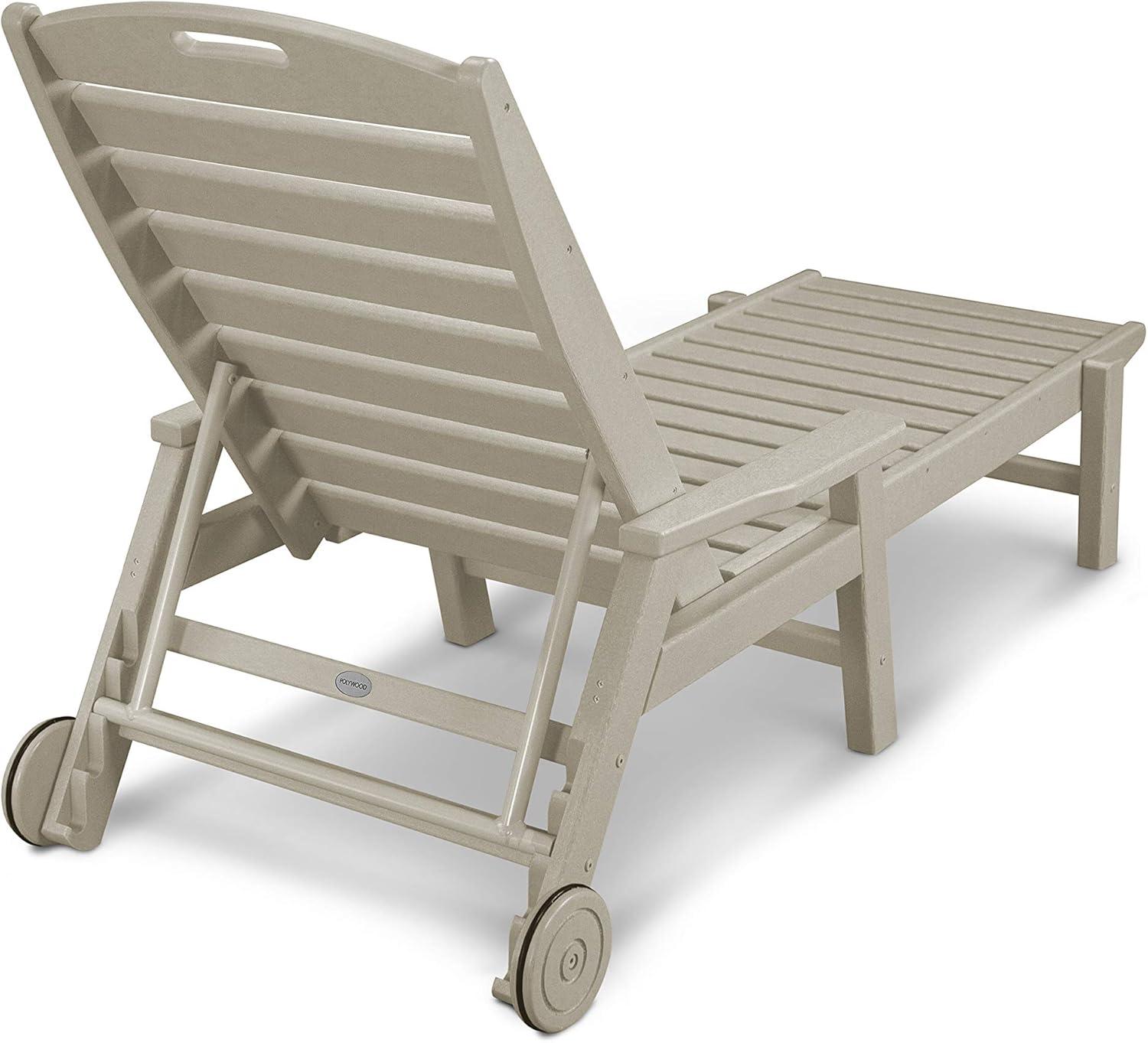 image:imagePOLYWOOD Nautical White HDPE Chaise Lounge with Arms amp Wheels Stackable Wood Pool Lounge Chair for Outdoor RelaxationSand