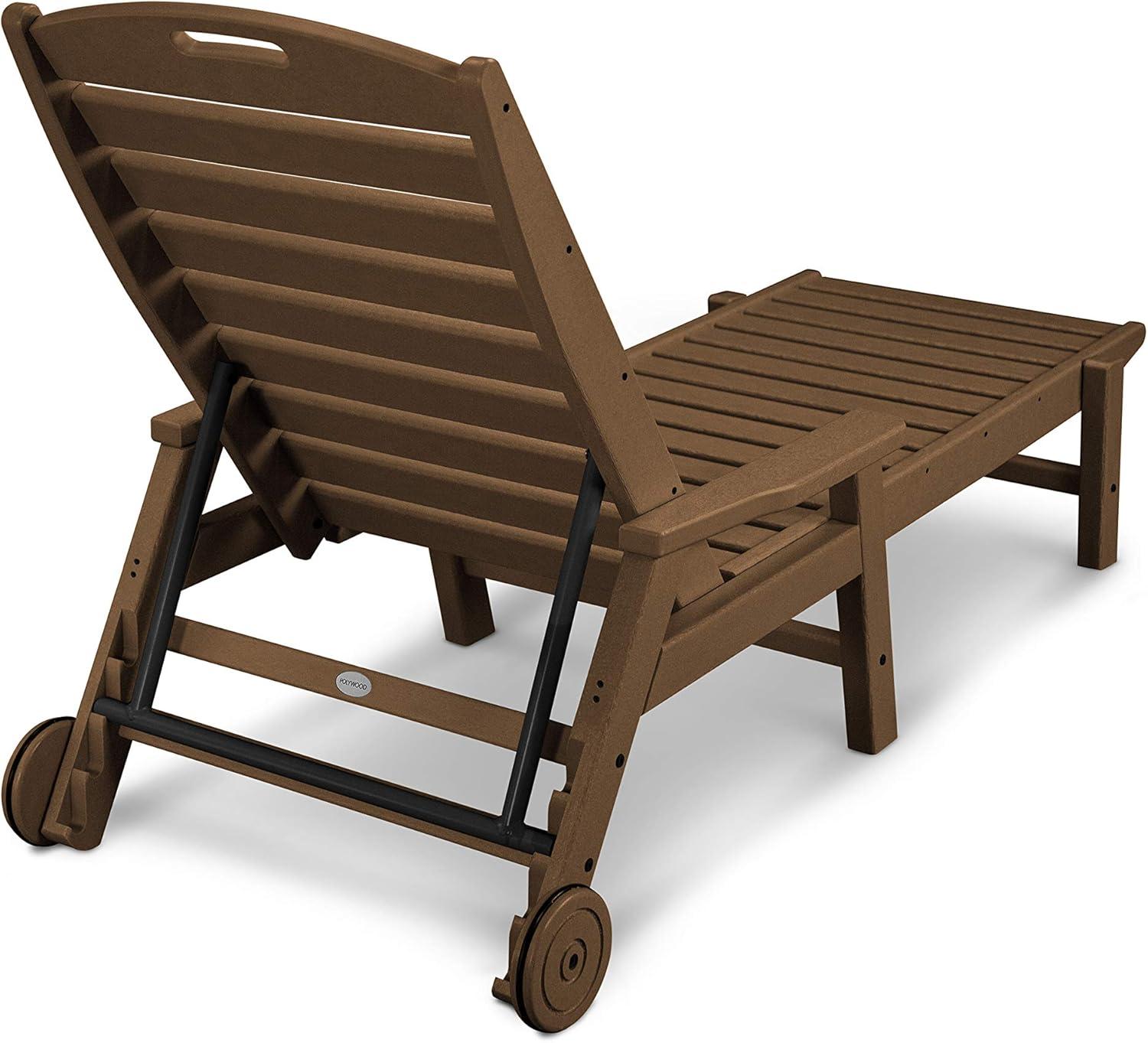 image:imagePOLYWOOD Nautical White HDPE Chaise Lounge with Arms amp Wheels Stackable Wood Pool Lounge Chair for Outdoor RelaxationTeak