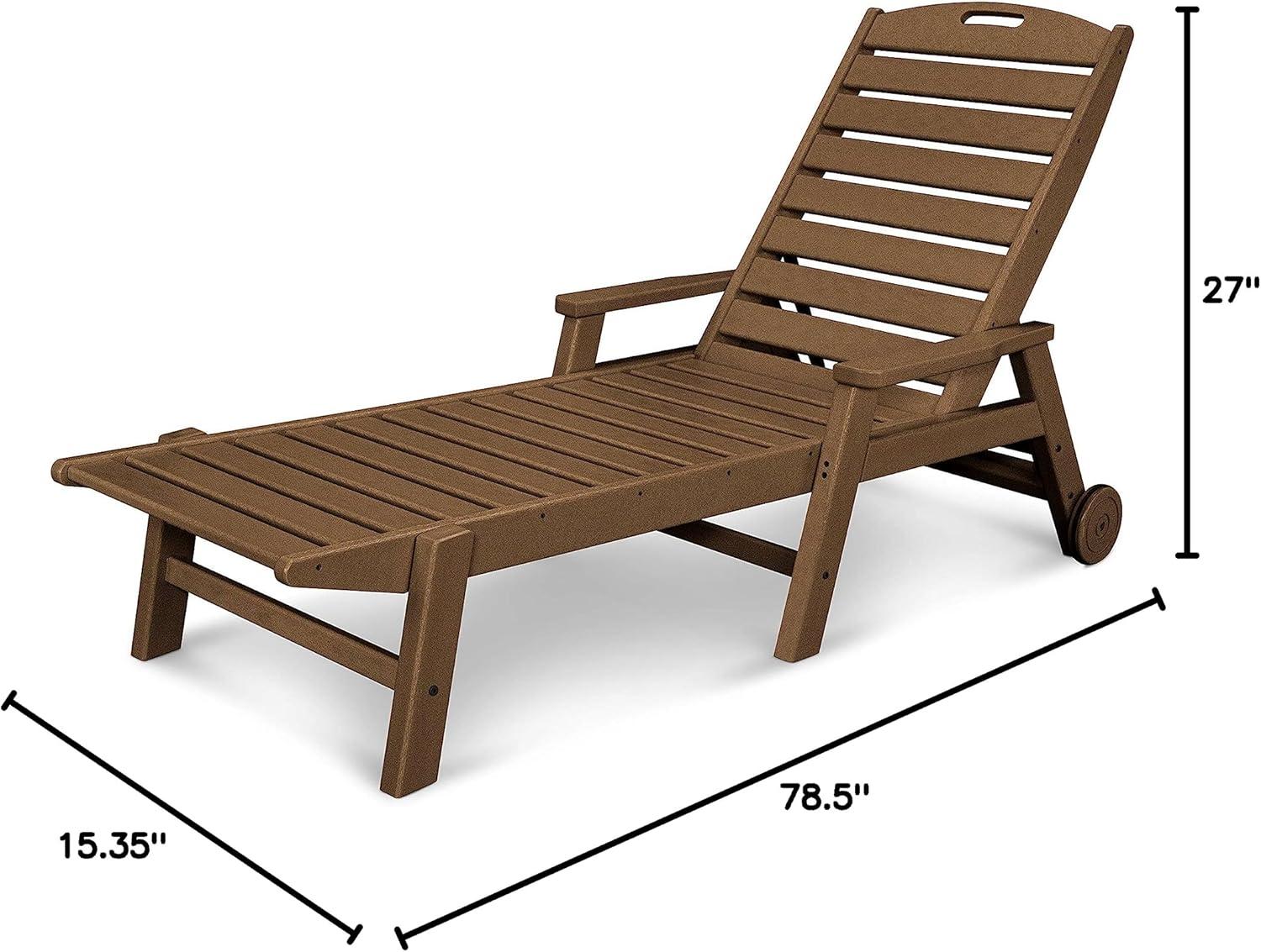 image:imagePOLYWOOD Nautical White HDPE Chaise Lounge with Arms amp Wheels Stackable Wood Pool Lounge Chair for Outdoor RelaxationTeak
