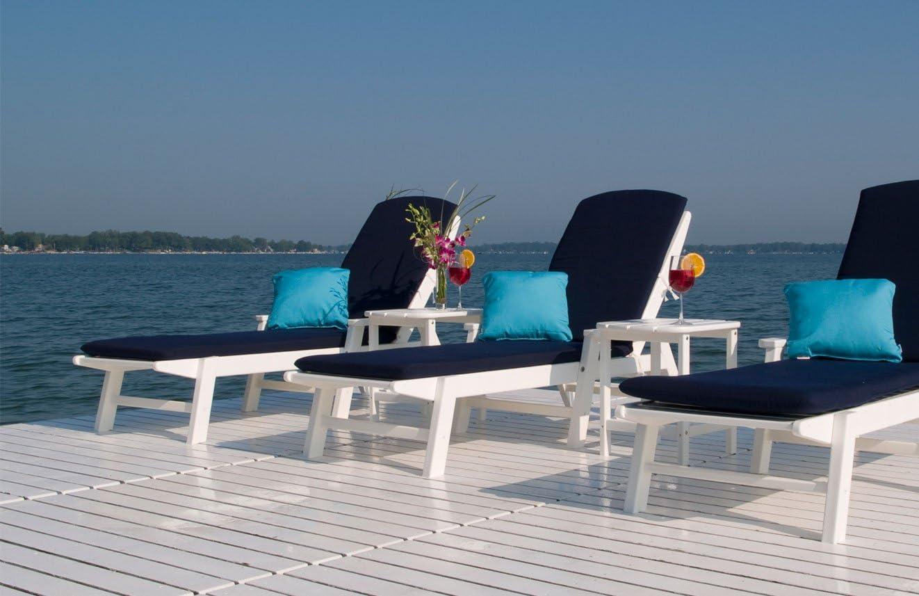 image:imagePOLYWOOD Nautical White HDPE Chaise Lounge with Arms amp Wheels Stackable Wood Pool Lounge Chair for Outdoor RelaxationWhite