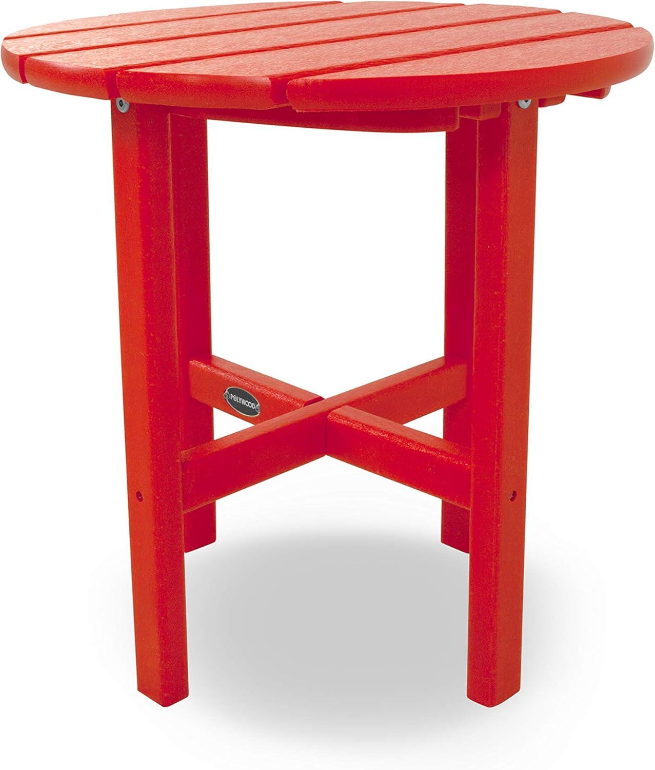 image:imagePOLYWOOD Round Side Table 18 Inch Outdoor End Table Recycled Plastic Patio Furniture Pool Deck Garden Hot Tub Accent Table NavySunset Red