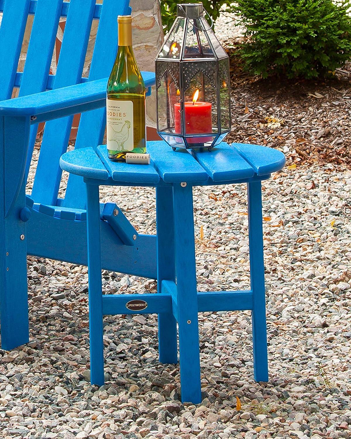 image:imagePOLYWOOD Round Side Table 18 Inch Outdoor End Table Recycled Plastic Patio Furniture Pool Deck Garden Hot Tub Accent Table NavyTeak