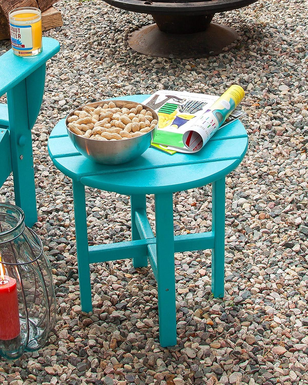 image:imagePOLYWOOD Round Side Table 18 Inch Outdoor End Table Recycled Plastic Patio Furniture Pool Deck Garden Hot Tub Accent Table NavyWhite