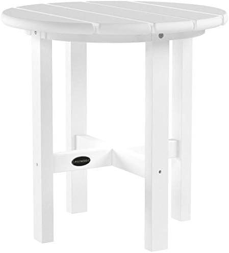 image:imagePOLYWOOD Round Side Table 18 Inch Outdoor End Table Recycled Plastic Patio Furniture Pool Deck Garden Hot Tub Accent Table NavyWhite