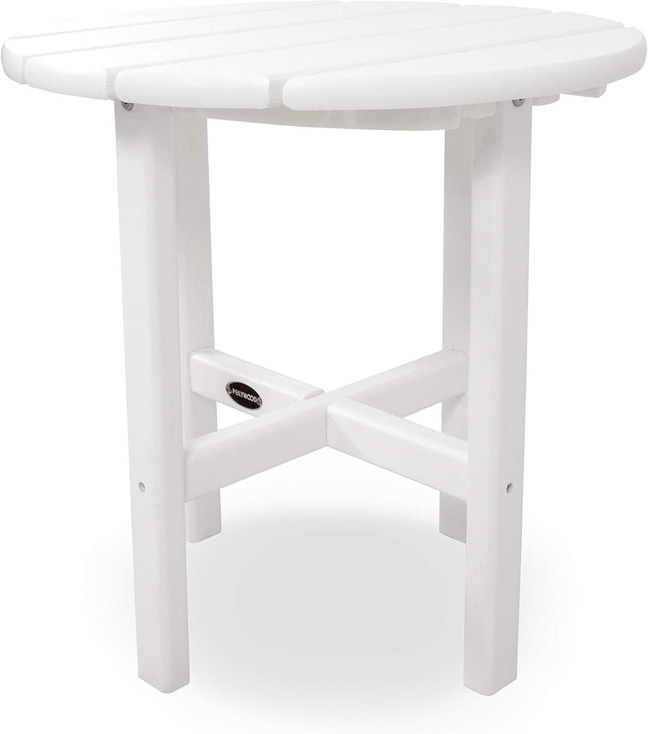 image:imagePOLYWOOD Round Side Table 18 Inch Outdoor End Table Recycled Plastic Patio Furniture Pool Deck Garden Hot Tub Accent Table NavyWhite