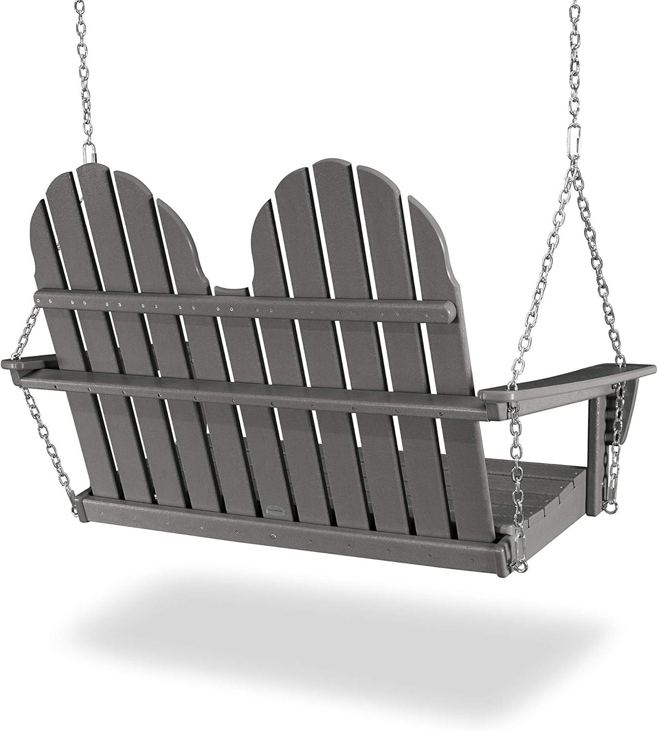 image:imagePOLYWOOD Vineyard 4Foot Porch Swing Heavy Duty HDPE Outdoor Hanging Swing with Chains WoodLook Furniture for Front Porch Patio Garden Slate GreySand