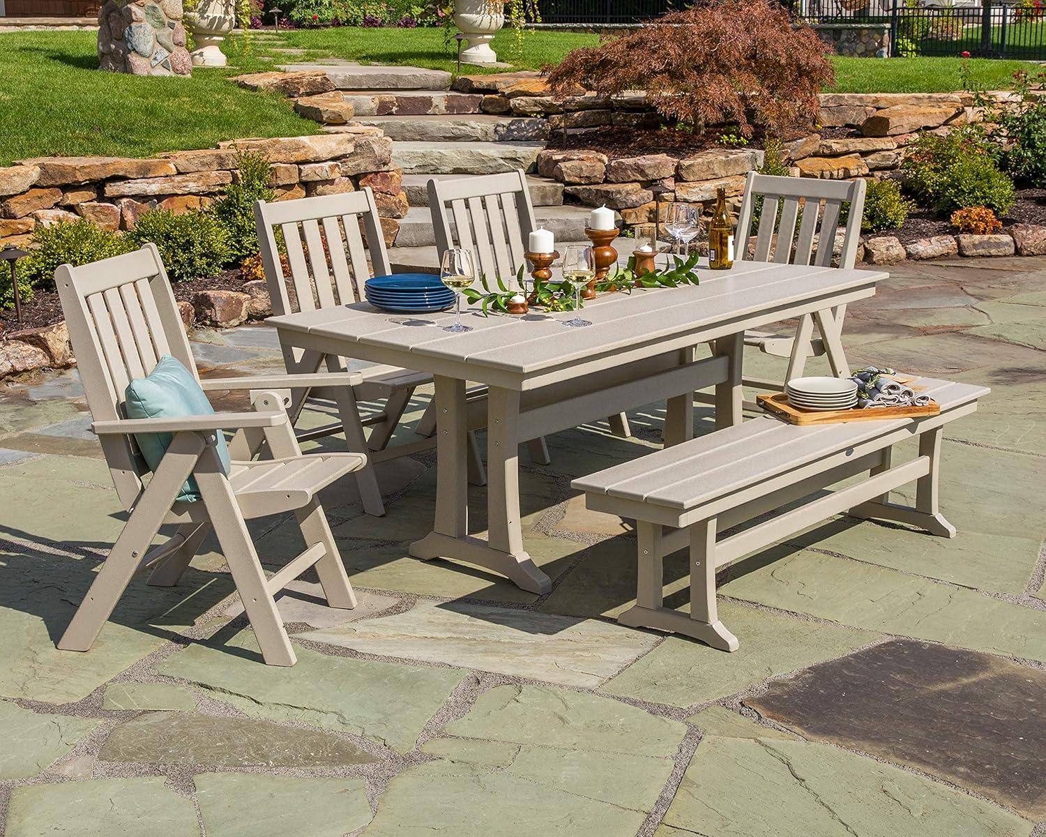 image:imagePolywood Vineyard 6Piece Farmhouse Folding Dining Set with Bench Teak HDPE Composite Outdoor Patio Furniture for Deck Garden amp BackyardGreen