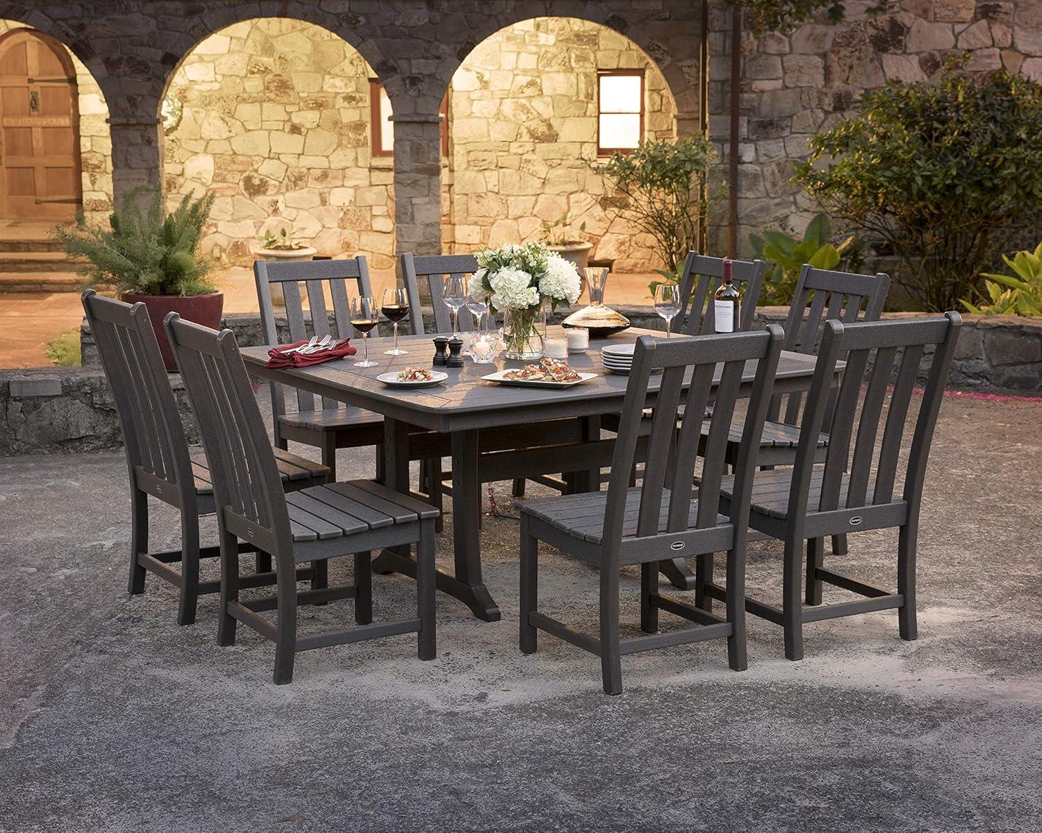 image:imagePolywood Vineyard 9Piece Outdoor Dining Set Sand HDPE Composite Patio Furniture Table and 8 Chairs FadeProof AllSeason Backyard DiningBlack