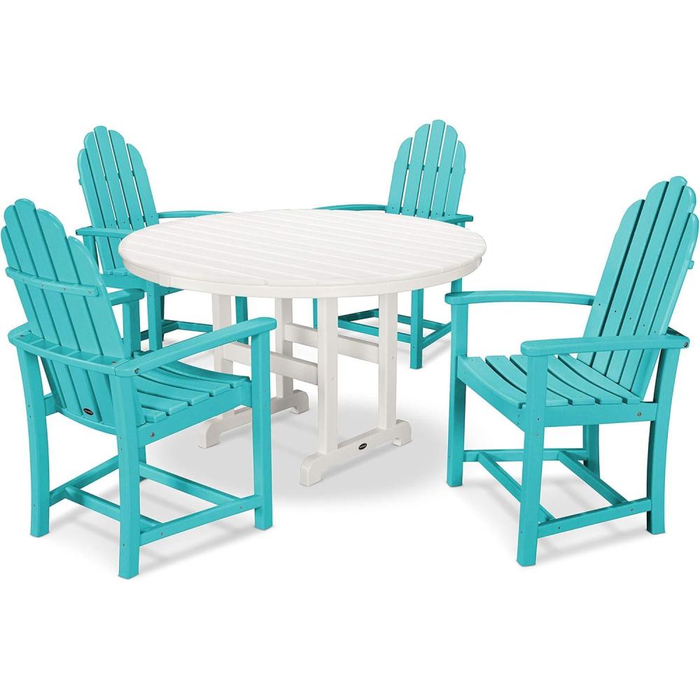 image:imagePOLYWOOD Classic Adirondack 5Piece Round Farmhouse Dining Set in WhiteAruba White