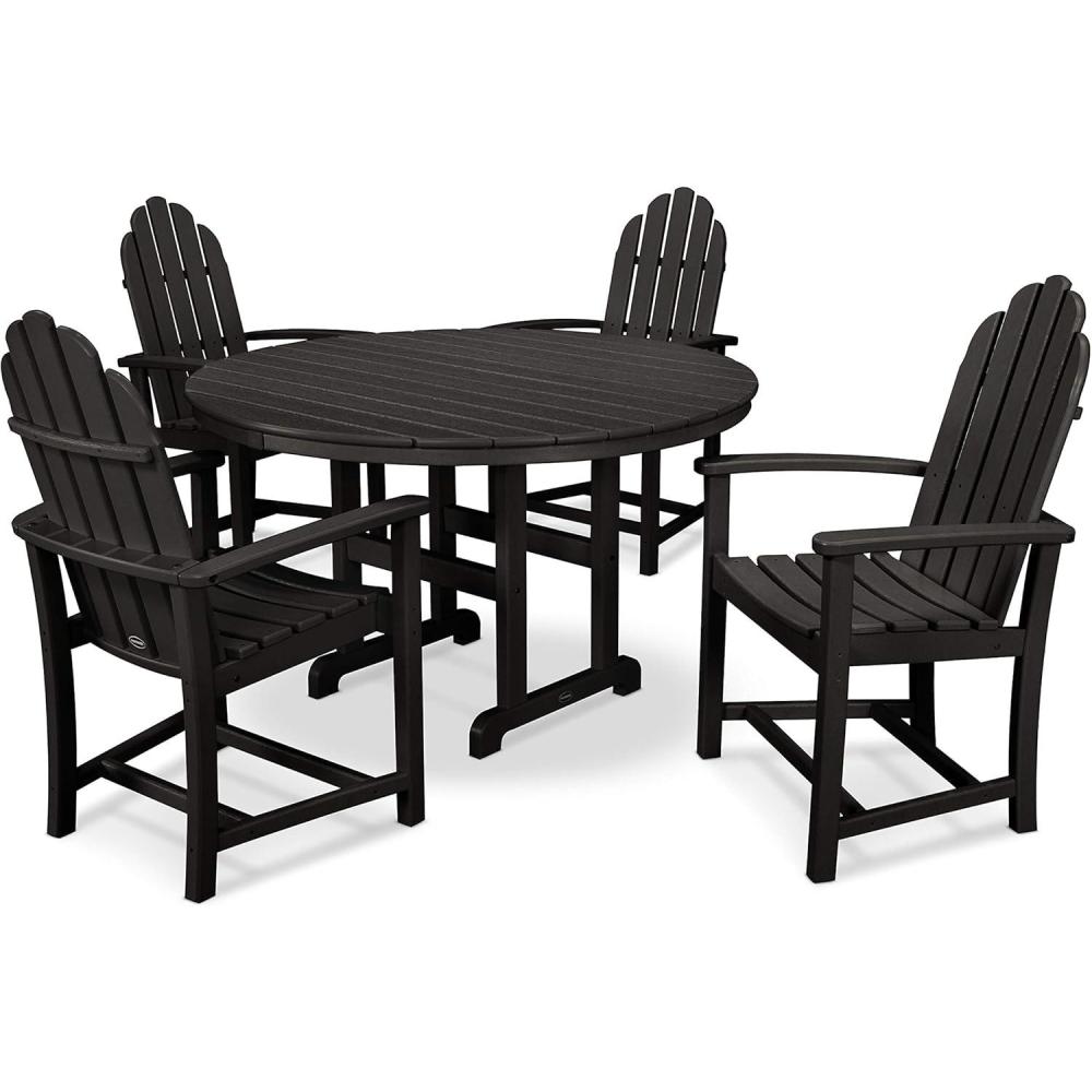 image:imagePOLYWOOD Classic Adirondack 5Piece Round Farmhouse Dining Set in WhiteBlack