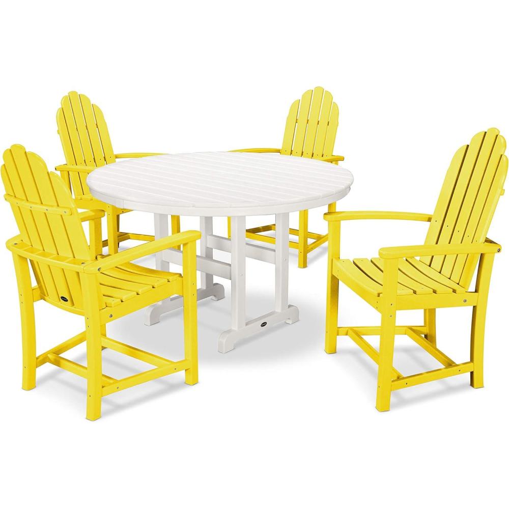 image:imagePOLYWOOD Classic Adirondack 5Piece Round Farmhouse Dining Set in WhiteLemon White