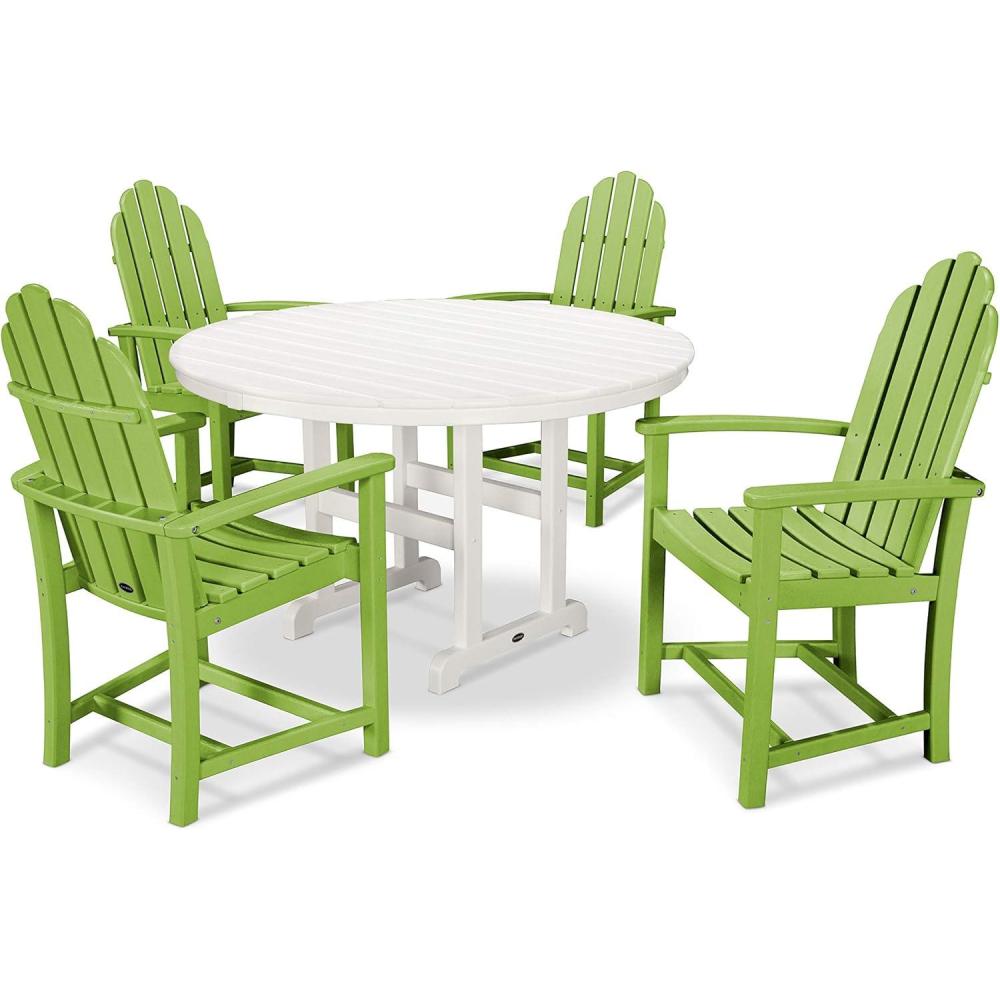 image:imagePOLYWOOD Classic Adirondack 5Piece Round Farmhouse Dining Set in WhiteLime White