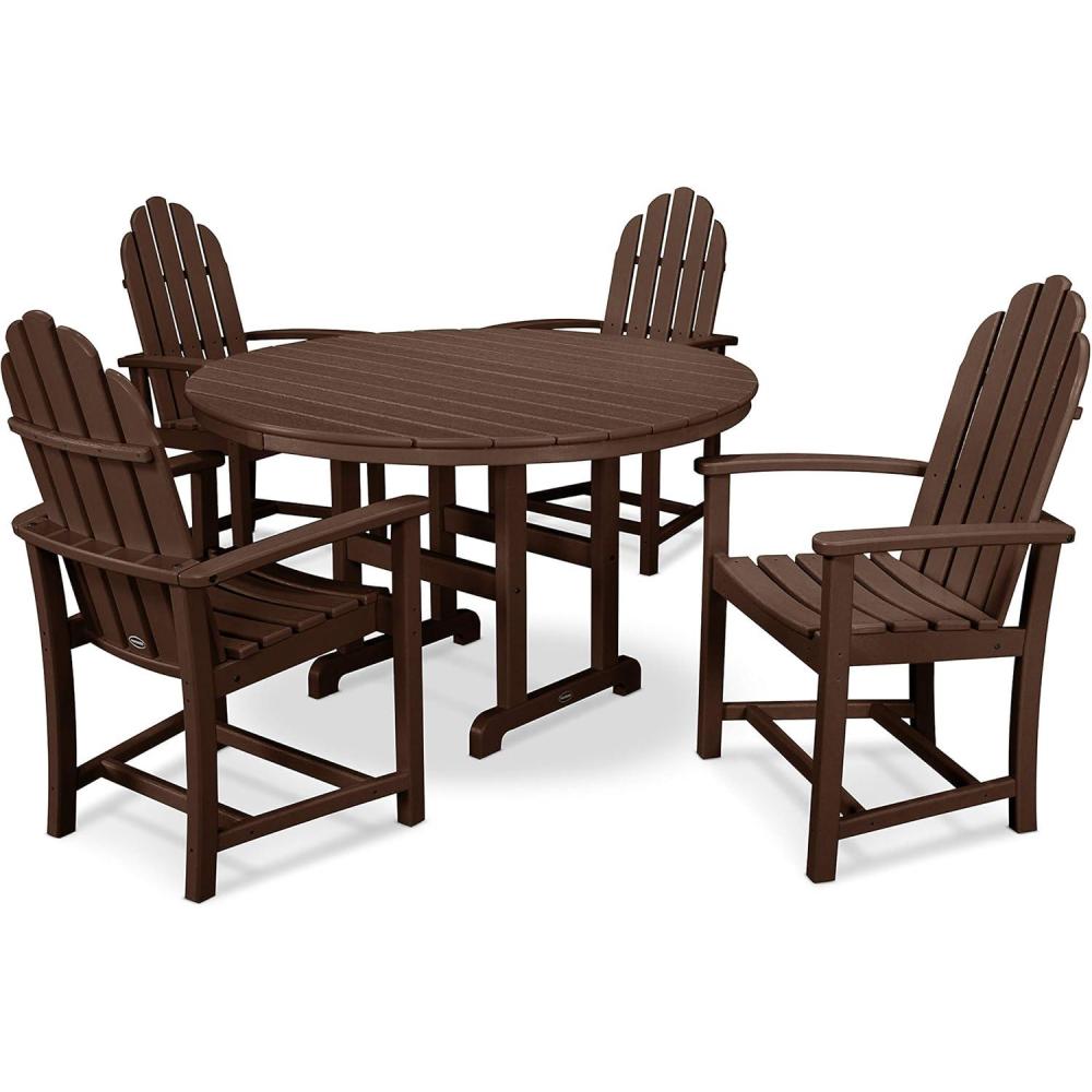 image:imagePOLYWOOD Classic Adirondack 5Piece Round Farmhouse Dining Set in WhiteMahogany