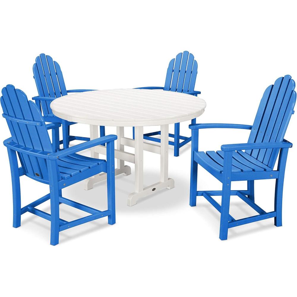 image:imagePOLYWOOD Classic Adirondack 5Piece Round Farmhouse Dining Set in WhitePacific Blue White