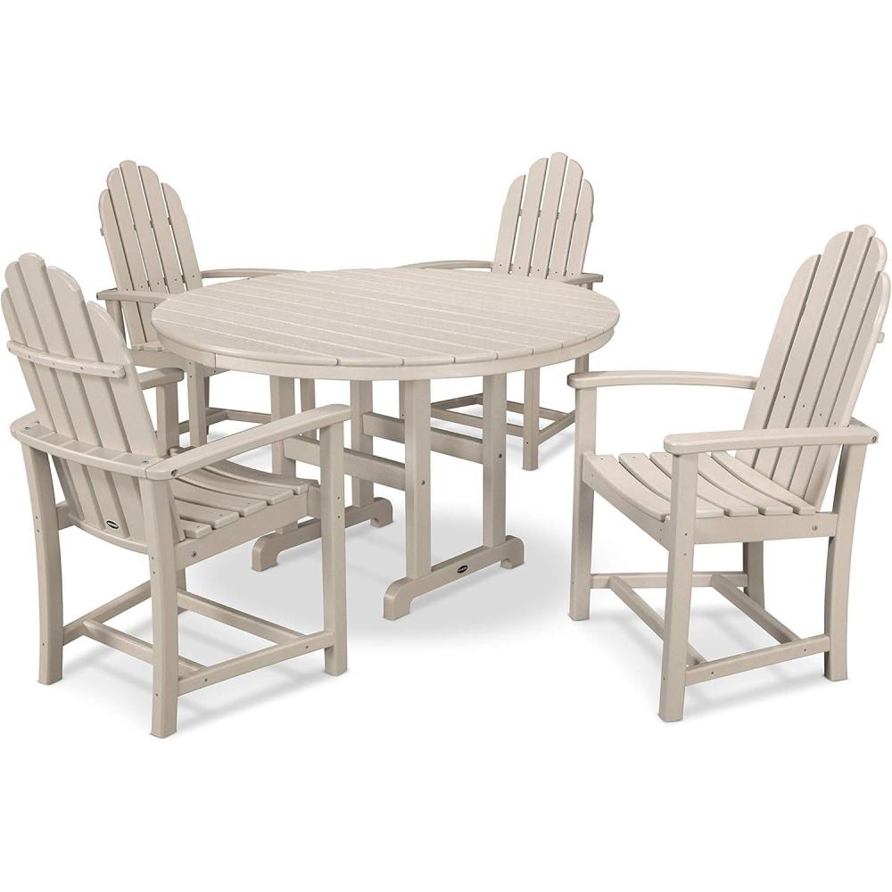 image:imagePOLYWOOD Classic Adirondack 5Piece Round Farmhouse Dining Set in WhiteSand
