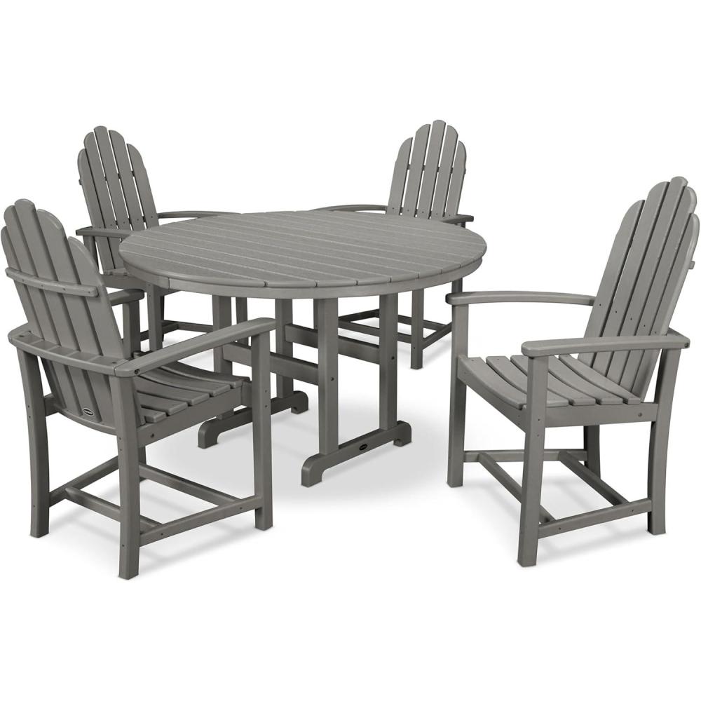 image:imagePOLYWOOD Classic Adirondack 5Piece Round Farmhouse Dining Set in WhiteSlate Grey