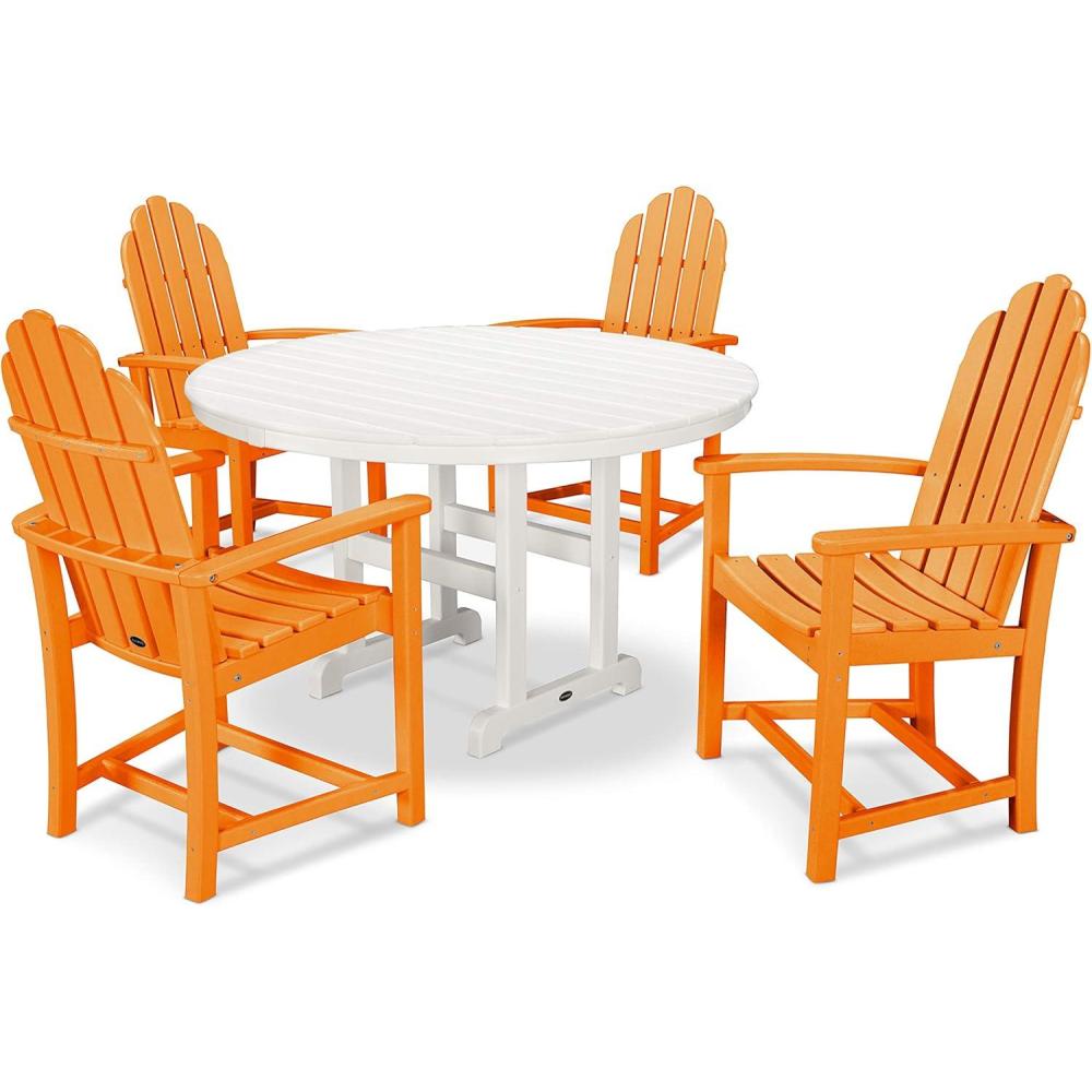 image:imagePOLYWOOD Classic Adirondack 5Piece Round Farmhouse Dining Set in WhiteTangerine White