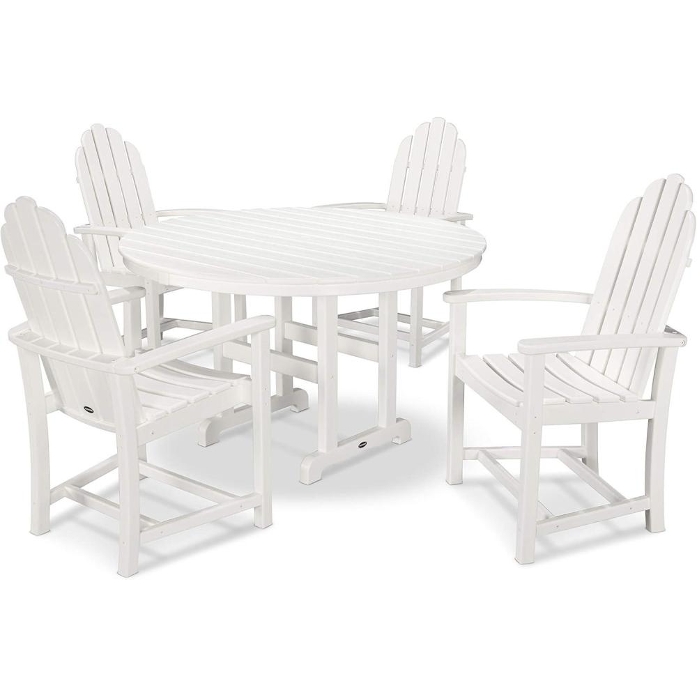 image:imagePOLYWOOD Classic Adirondack 5Piece Round Farmhouse Dining Set in WhiteWhite