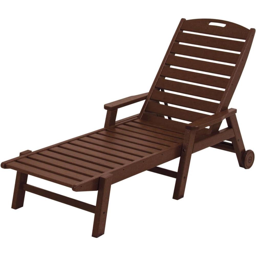 image:imagePOLYWOOD Nautical White HDPE Chaise Lounge with Arms amp Wheels Stackable Wood Pool Lounge Chair for Outdoor RelaxationMahogany