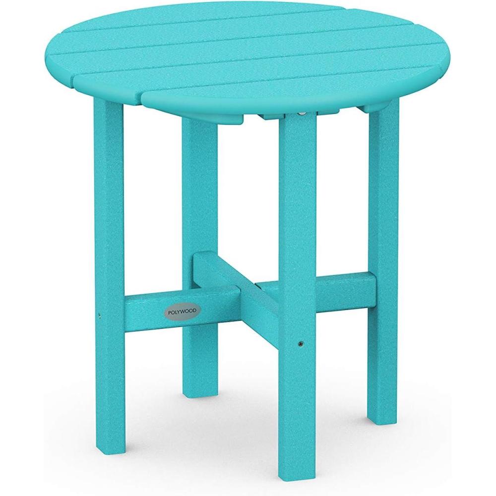 image:imagePOLYWOOD Round Side Table 18 Inch Outdoor End Table Recycled Plastic Patio Furniture Pool Deck Garden Hot Tub Accent Table NavyAruba