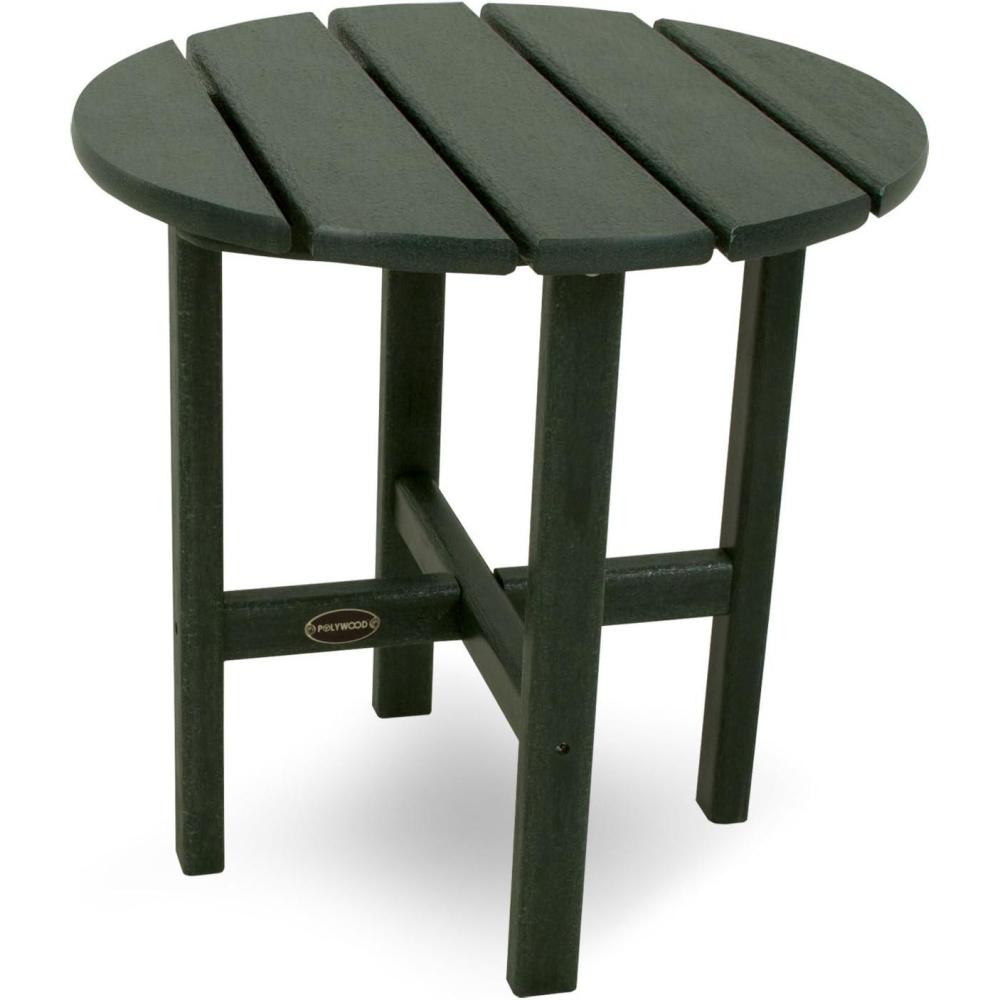 image:imagePOLYWOOD Round Side Table 18 Inch Outdoor End Table Recycled Plastic Patio Furniture Pool Deck Garden Hot Tub Accent Table NavyGreen