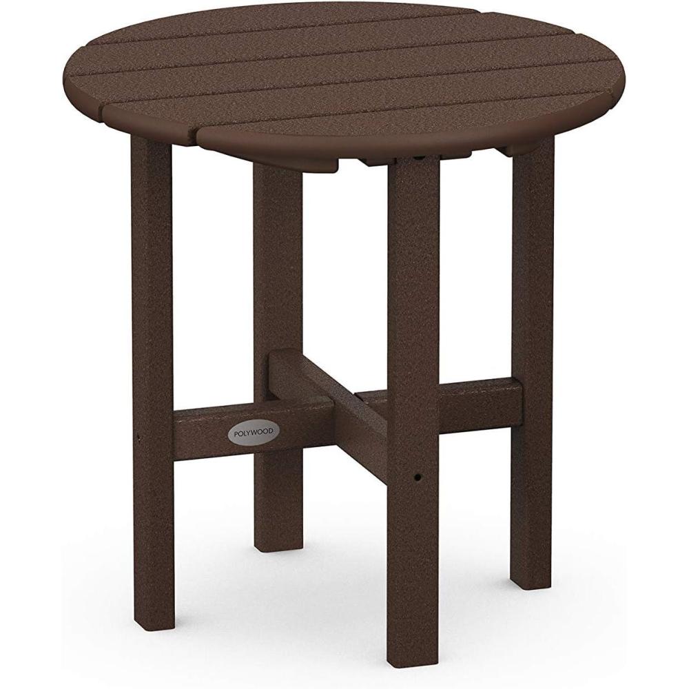 image:imagePOLYWOOD Round Side Table 18 Inch Outdoor End Table Recycled Plastic Patio Furniture Pool Deck Garden Hot Tub Accent Table NavyMahogany