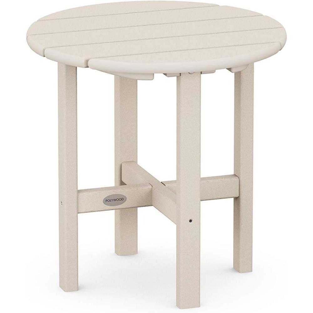 image:imagePOLYWOOD Round Side Table 18 Inch Outdoor End Table Recycled Plastic Patio Furniture Pool Deck Garden Hot Tub Accent Table NavySand