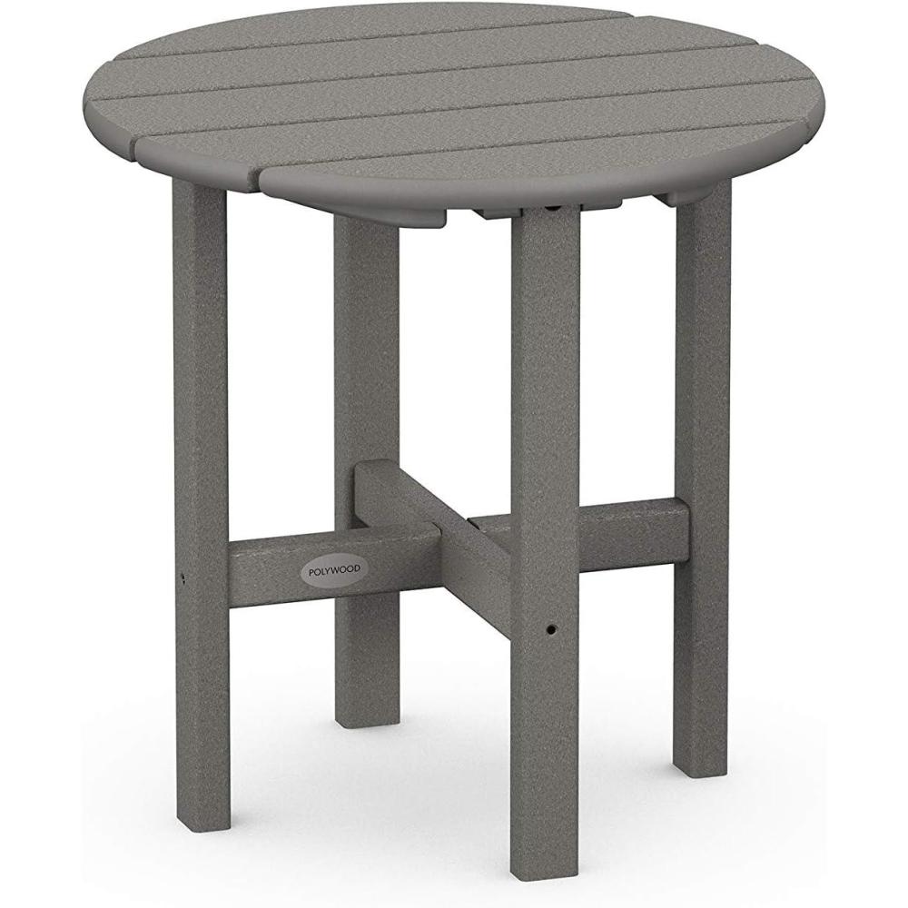 image:imagePOLYWOOD Round Side Table 18 Inch Outdoor End Table Recycled Plastic Patio Furniture Pool Deck Garden Hot Tub Accent Table NavySlate Grey