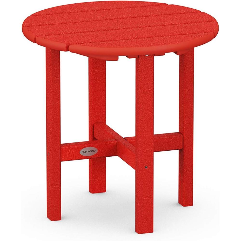 image:imagePOLYWOOD Round Side Table 18 Inch Outdoor End Table Recycled Plastic Patio Furniture Pool Deck Garden Hot Tub Accent Table NavySunset Red