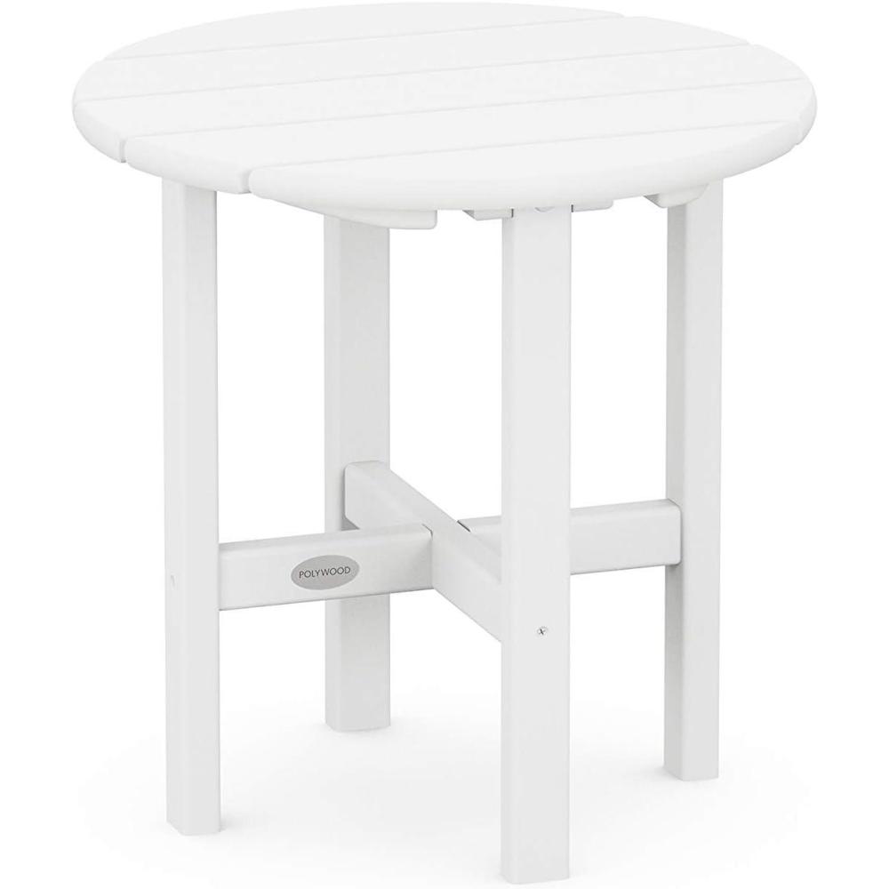 image:imagePOLYWOOD Round Side Table 18 Inch Outdoor End Table Recycled Plastic Patio Furniture Pool Deck Garden Hot Tub Accent Table NavyWhite