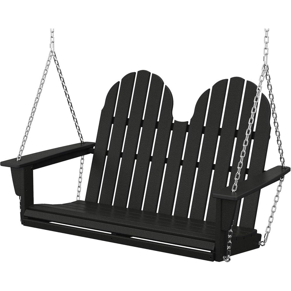 image:imagePOLYWOOD Vineyard 4Foot Porch Swing Heavy Duty HDPE Outdoor Hanging Swing with Chains WoodLook Furniture for Front Porch Patio Garden Slate GreyBlack