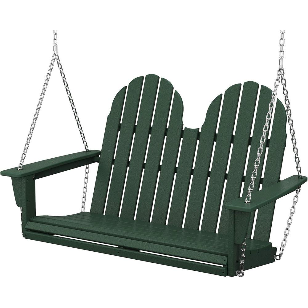 image:imagePOLYWOOD Vineyard 4Foot Porch Swing Heavy Duty HDPE Outdoor Hanging Swing with Chains WoodLook Furniture for Front Porch Patio Garden Slate GreyGreen