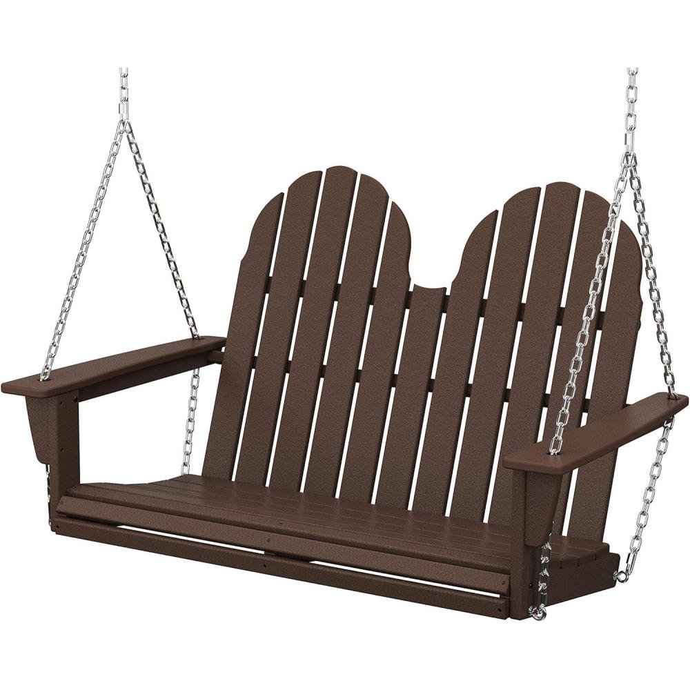 image:imagePOLYWOOD Vineyard 4Foot Porch Swing Heavy Duty HDPE Outdoor Hanging Swing with Chains WoodLook Furniture for Front Porch Patio Garden Slate GreyMahogany