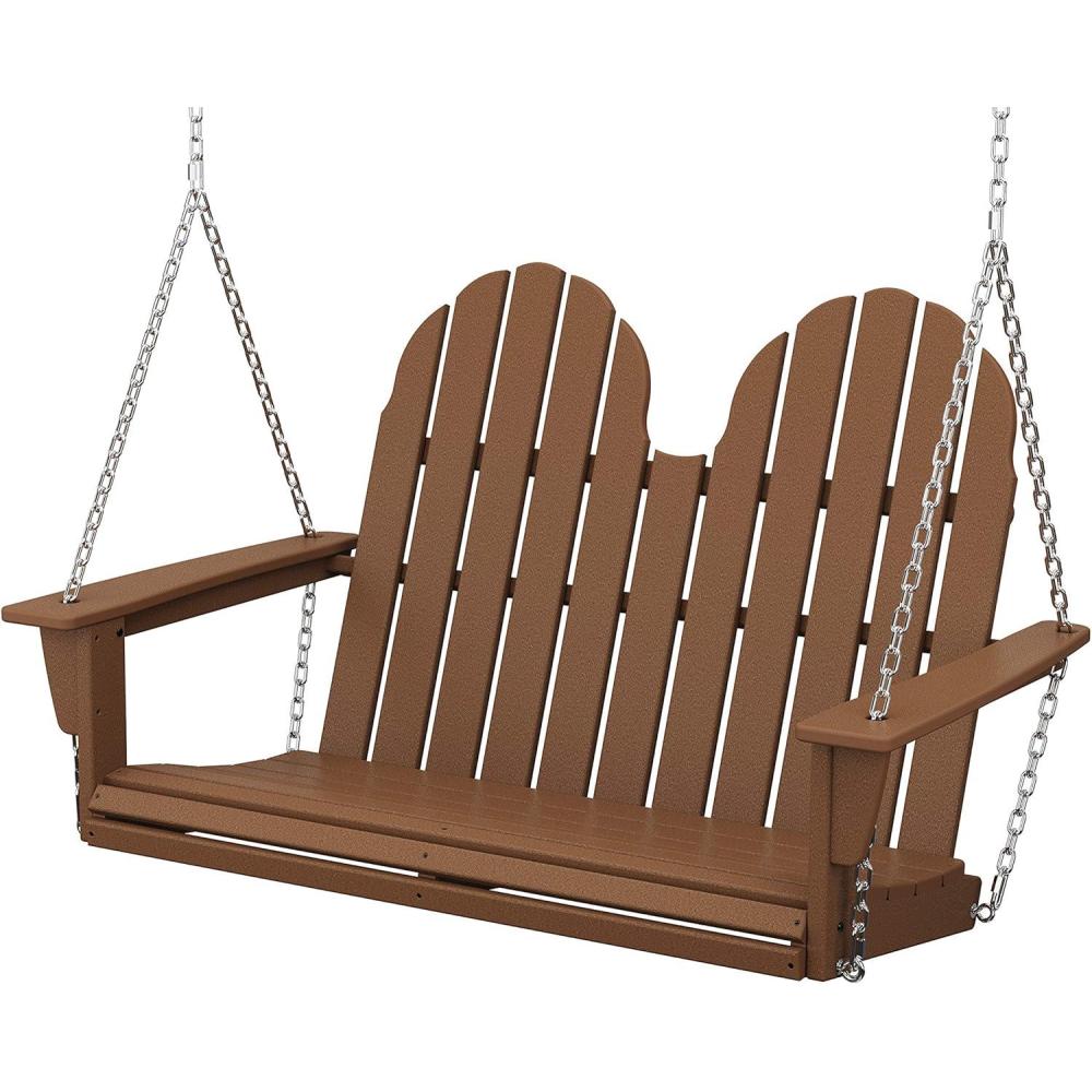image:imagePOLYWOOD Vineyard 4Foot Porch Swing Heavy Duty HDPE Outdoor Hanging Swing with Chains WoodLook Furniture for Front Porch Patio Garden Slate GreyTeak