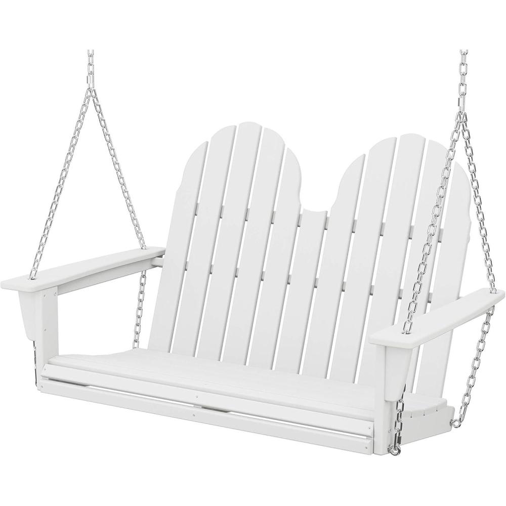 image:imagePOLYWOOD Vineyard 4Foot Porch Swing Heavy Duty HDPE Outdoor Hanging Swing with Chains WoodLook Furniture for Front Porch Patio Garden Slate GreyWhite