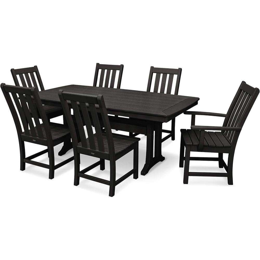 image:imagePOLYWOOD Vineyard 7Piece Nautical Trestle Dining Set TeakBlack