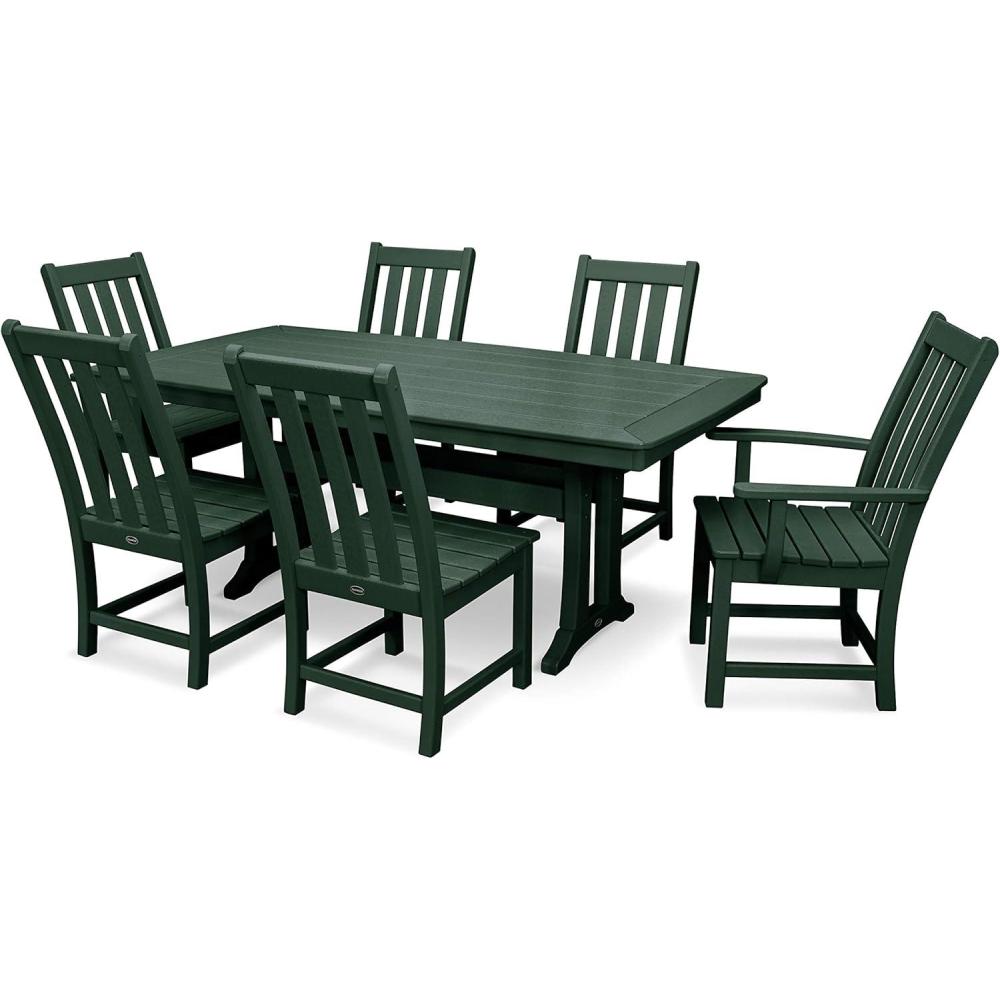 image:imagePOLYWOOD Vineyard 7Piece Nautical Trestle Dining Set TeakGreen