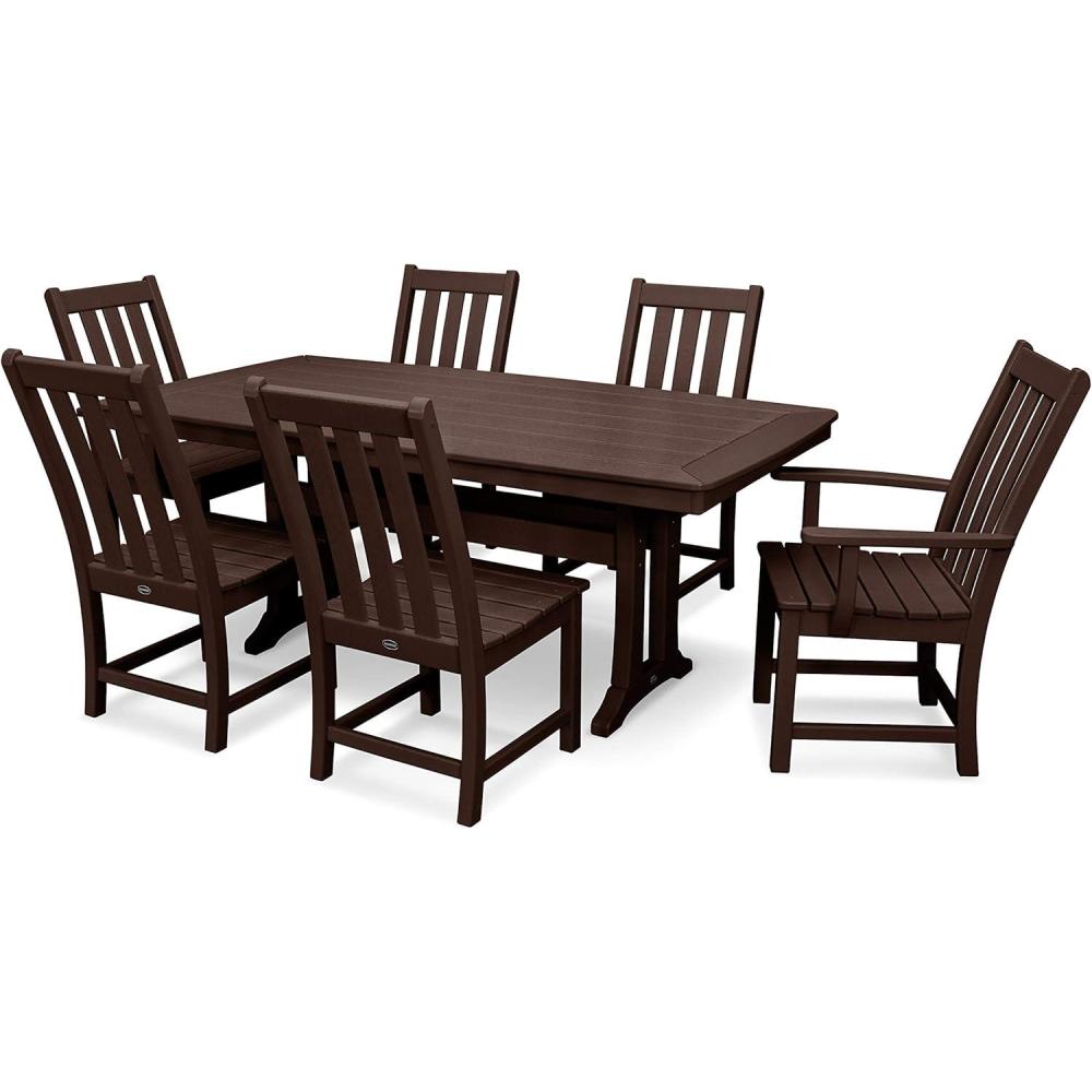 image:imagePOLYWOOD Vineyard 7Piece Nautical Trestle Dining Set TeakMahogany